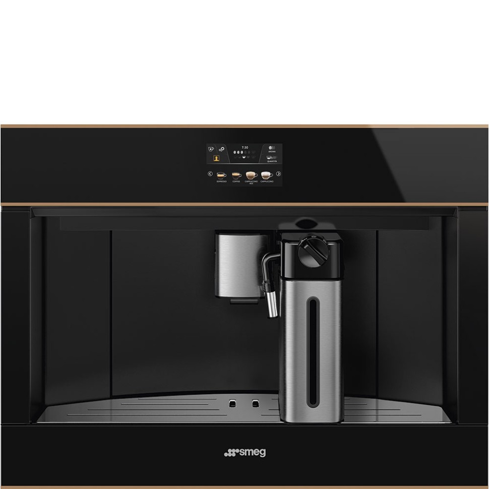 SMEG CMS4604NRRU Автоматическая кофемашина, 60 см, высота 45 см, черное стекло Eclipse, медный профиль