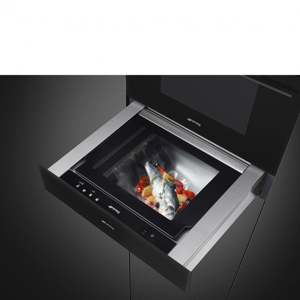 SMEG CPV115B3 Вакууматор, 60 см, высота 13,5 см, чёрное стекло, открывание PUSH