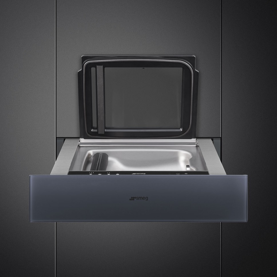 SMEG CPV115G Вакууматор, 60 см, высота 13,5 см, стекло Neptune Grey, открывание PUSH