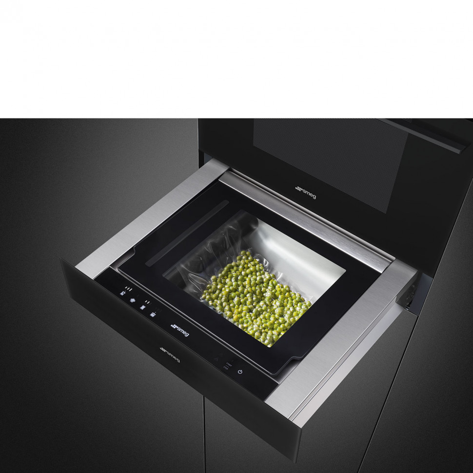 SMEG CPV115B3 Вакууматор, 60 см, высота 13,5 см, чёрное стекло, открывание PUSH